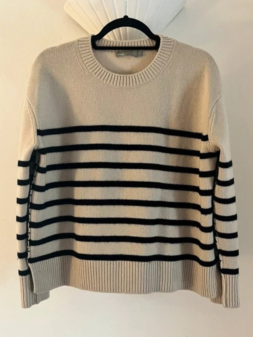 Vince 100% Cashmere Striped Sweater Oatmeal Beige Size S